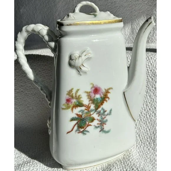 Antique 1876-1886 Coffee Pot From Haviland Limoges Moss Rose & Scottish Thistle